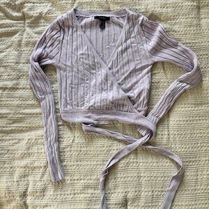Lavender Cropped Wrap Long Sleeve Top small